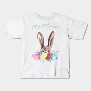 My 1st Easter - Handpainted Bunny and Colorful Eggs Kids T-Shirt